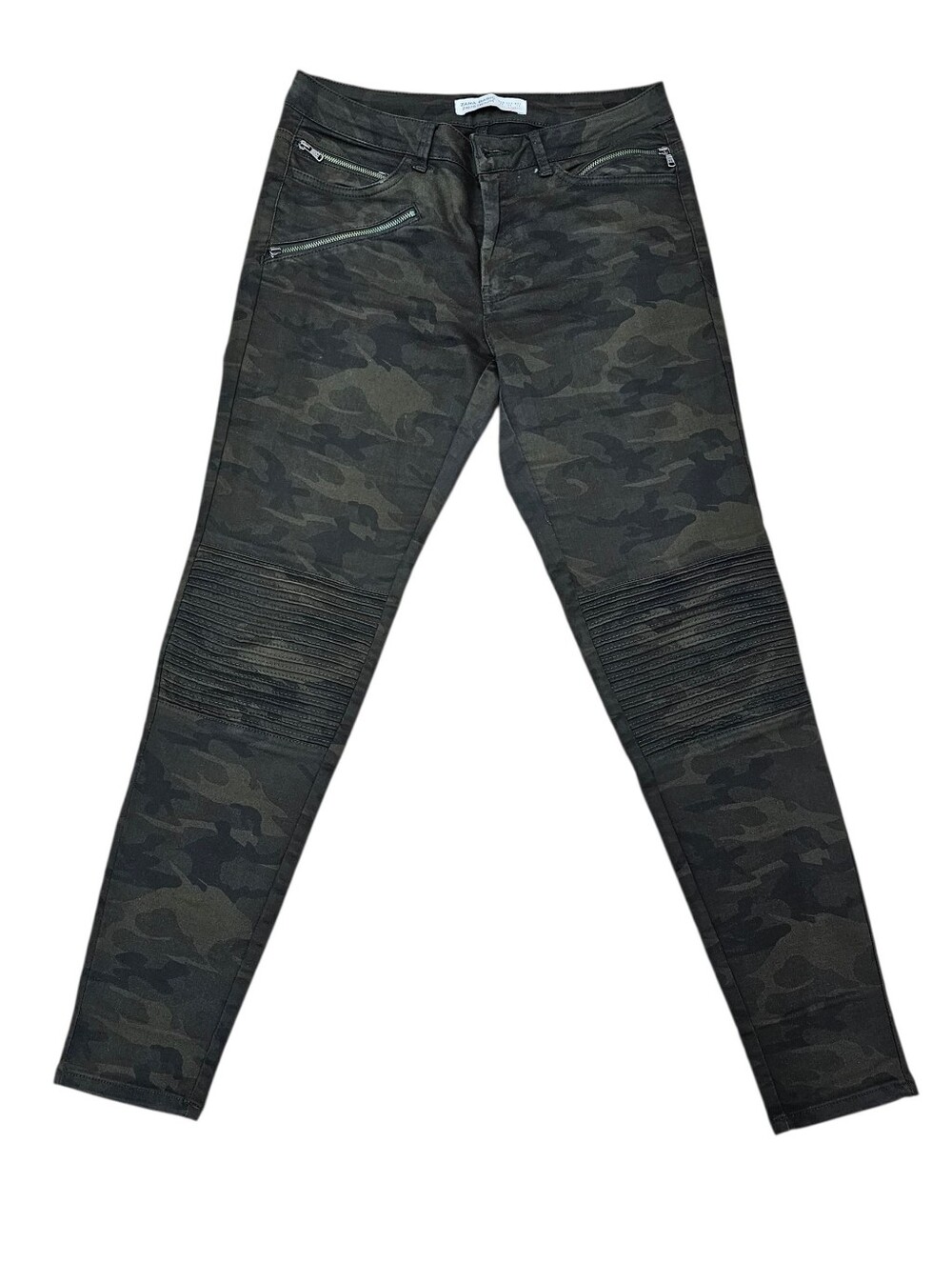 Zara Women's Camouflage Moto Skinny Jeans - Olive